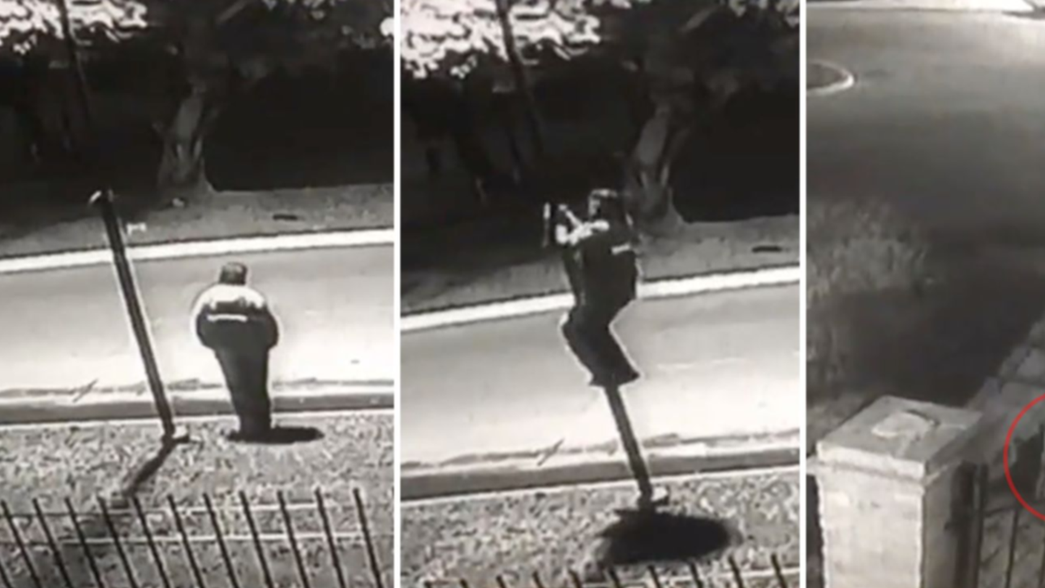 VIDEO: Se trepó a un poste de luz para robarse la luminaria LED y quedó filmado