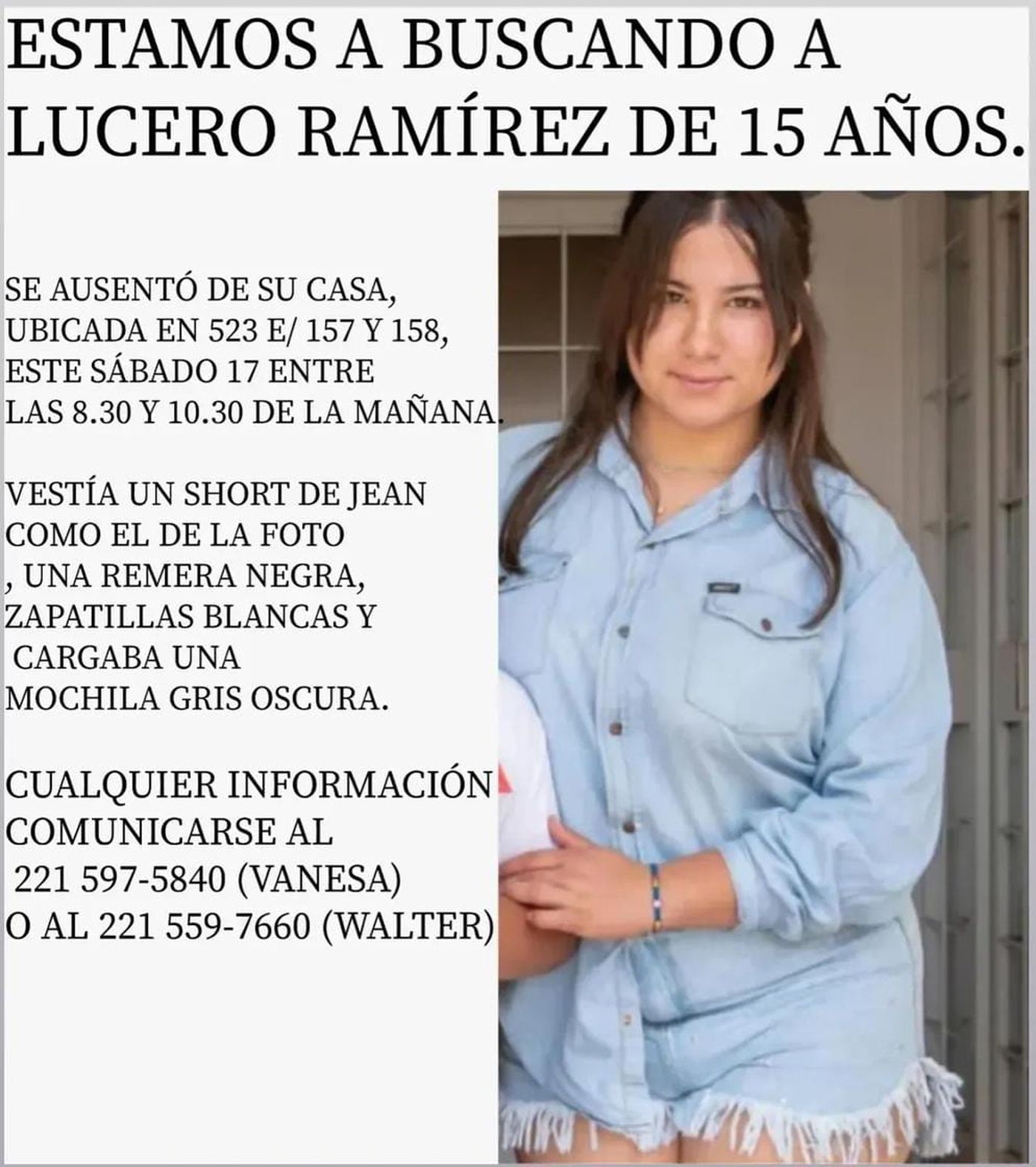 La adolescente de 15 años es intensamente buscada en La Plata desde el sábado.