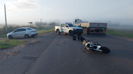 un auto atropello a un policia que iba en moto en ruta 36 y por poco no termino en tragedia