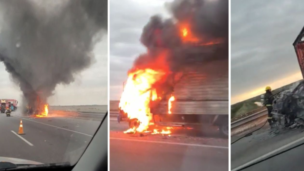 VIDEO: Se incendió un camión en plena Autopista y no quedó nada