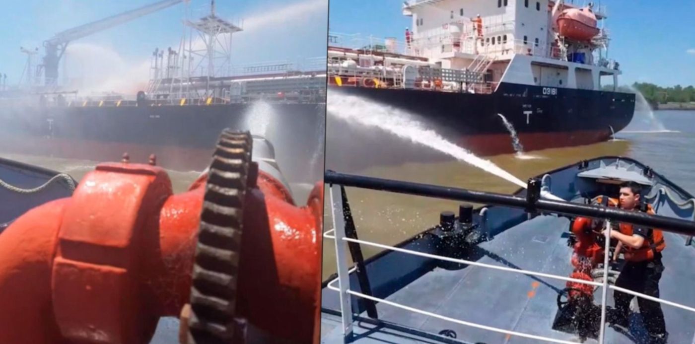 Simulacro de incendio en barco rio de la plata