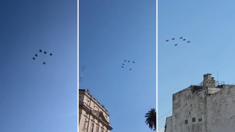 Así fue el paso de los seis F-16 sobre CABA tras despegar desde Córdoba Así fue el paso de los seis F-16 sobre CABA tras despegar desde Córdoba