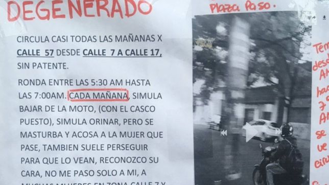 preocupacion en el centro platense por un motociclista que acosa sexualmente a mujeres