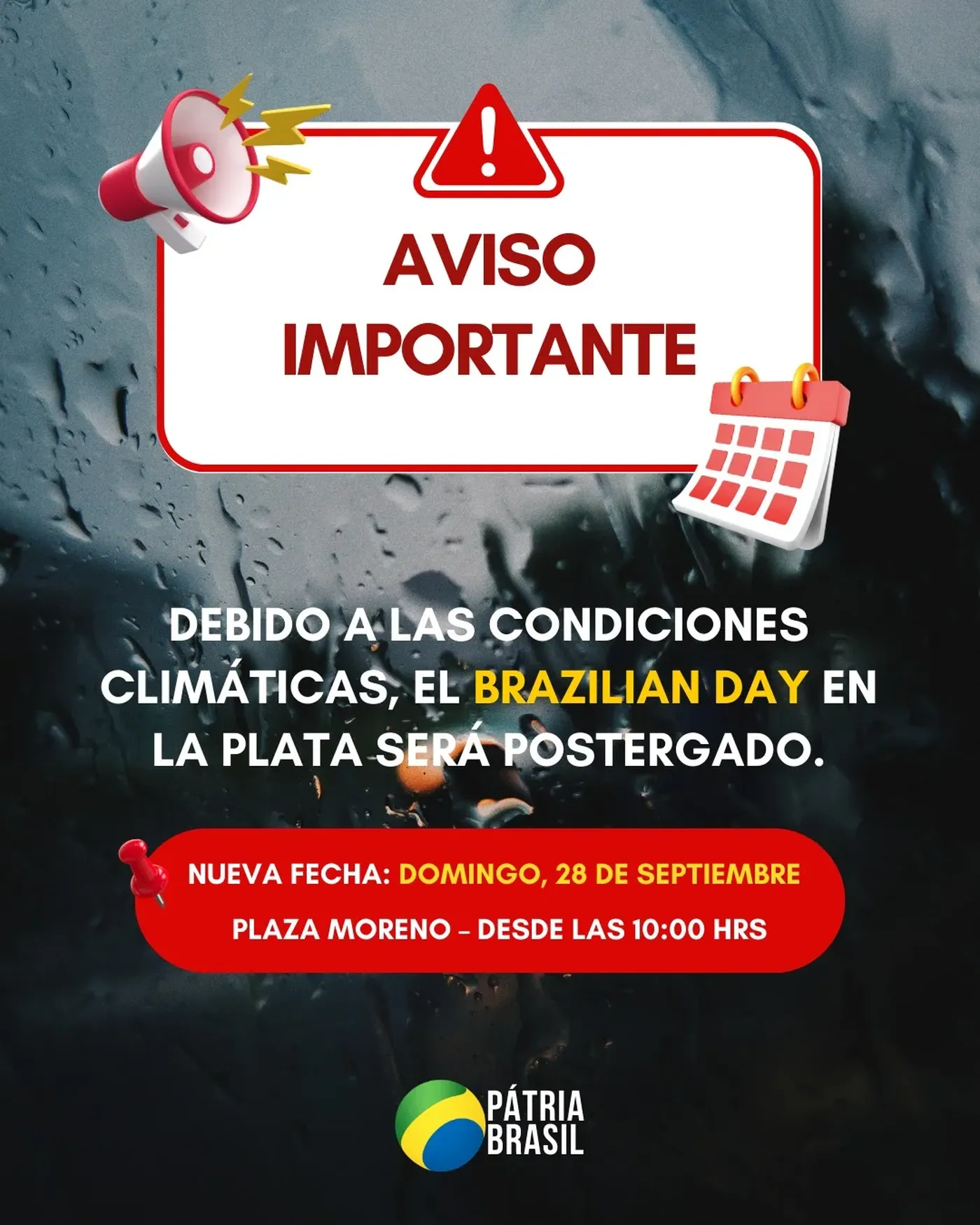 Postergaron el Brazilian Day en Plaza Moreno para el mes de septiembre debido al mal clima
