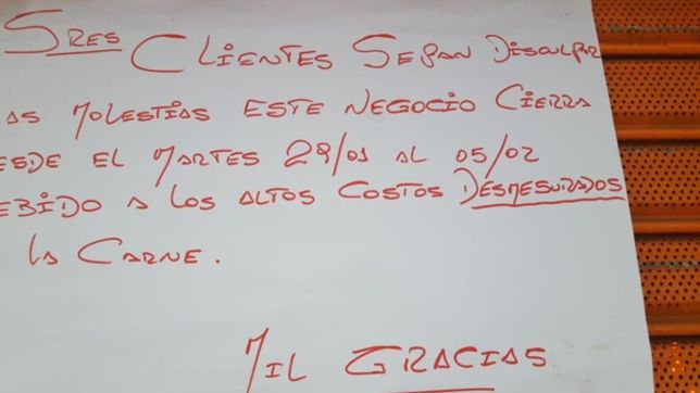 por el costo desmesurado, una reconocida carniceria de la plata cerrara una semana