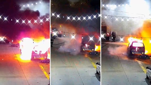 el impactante video de un auto que ardio en llamas en pleno centro de ensenada