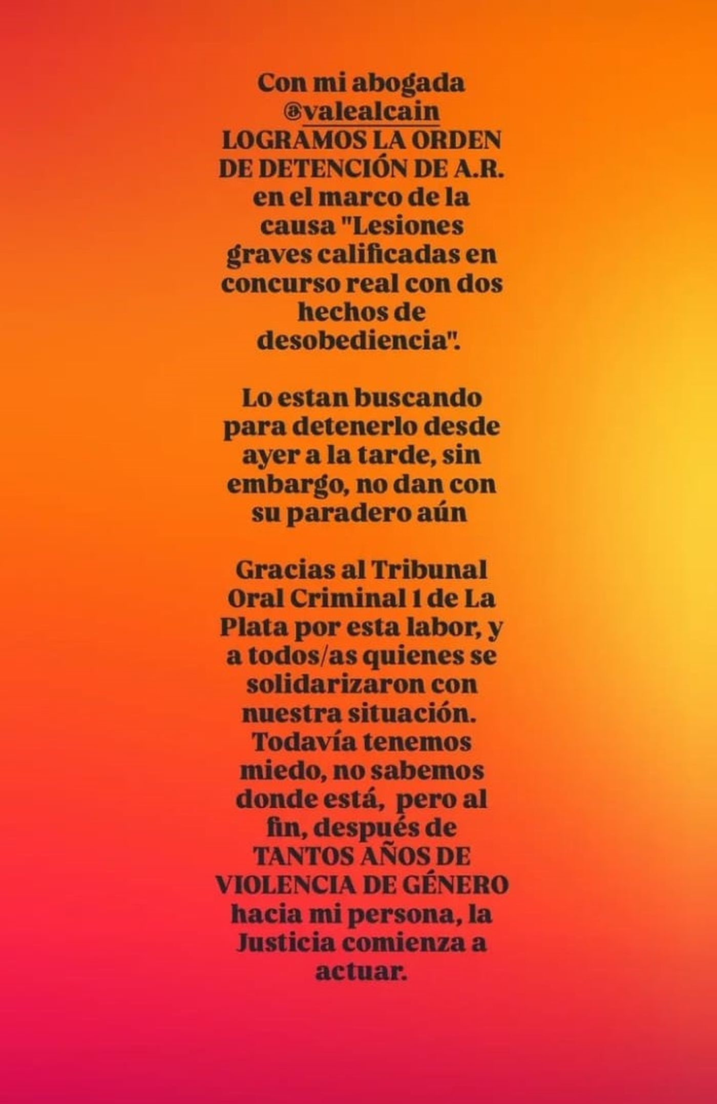 El descargo de la víctima luego de que el TOC N° 1 ordenara la detención de su expareja