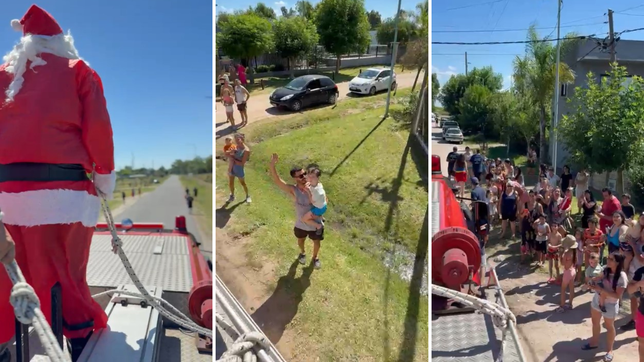 papa noel llego a berisso con multitudinaria recorrida junto a los bomberos voluntarios