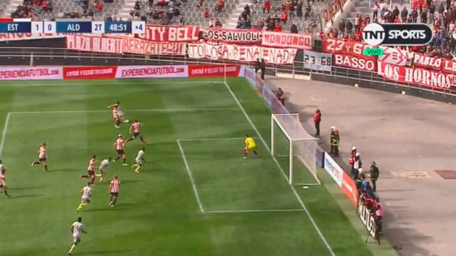 estudiantes: asi fue el empate que le anularon a aldosivi a los 48 minutos del segundo tiempo