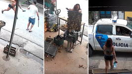 una mujer destrozo una verduleria de la plata sin razon alguna, causo panico y termino demorada una mujer destrozo una verduleria de la plata sin razon alguna, causo panico y termino demorada