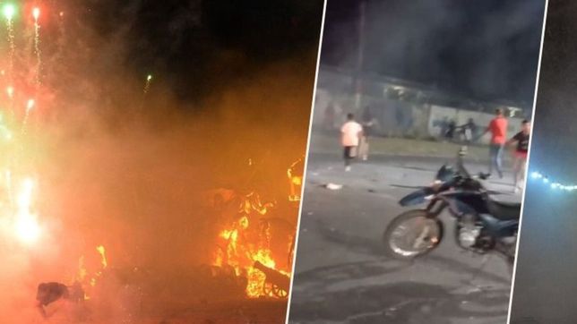 videos: tension por una pelea callejera en plena quema de munecos en san carlos
