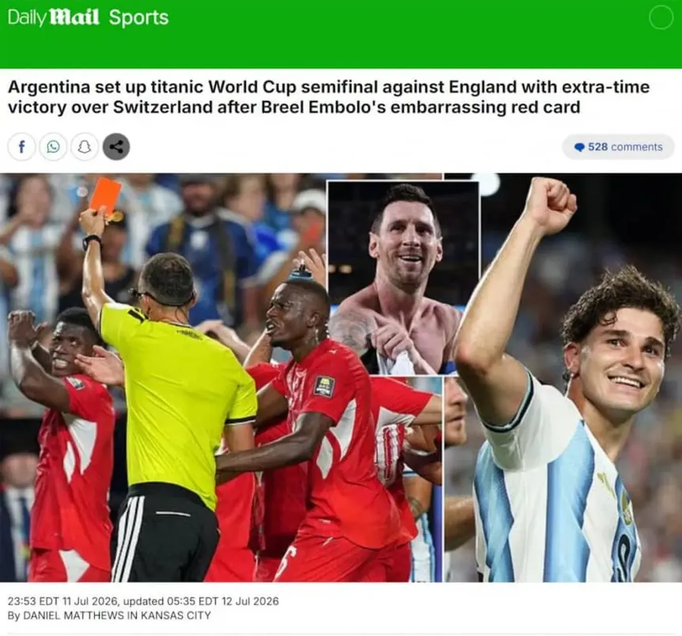 Una de las noticias de la prensa inglesa tras el triunfo de la Selección argentina