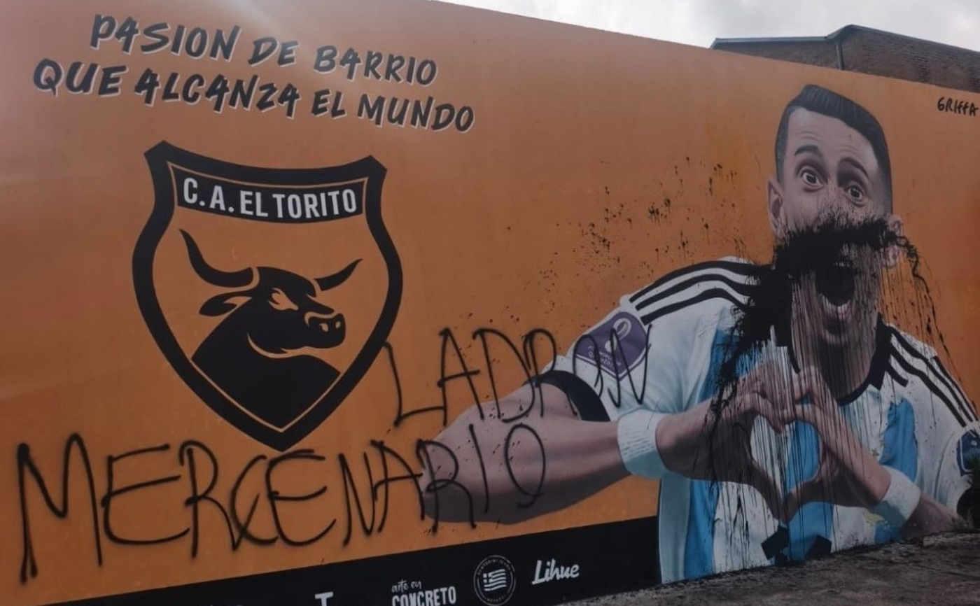 El mural a Ángel Di María, vandalizado.