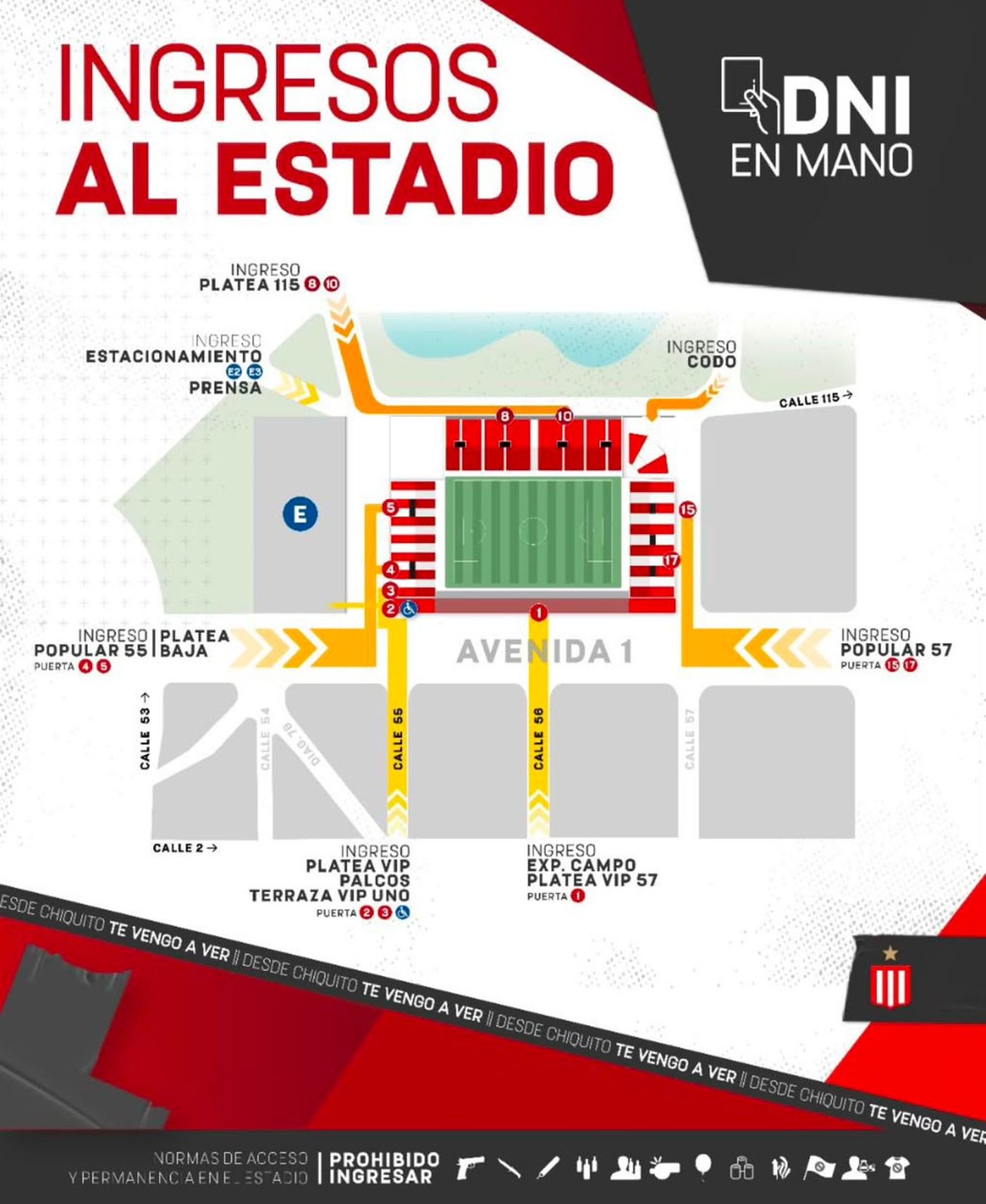 El  mapa completo con los accesos para el partido de Estudiantes ante Universidad Católica