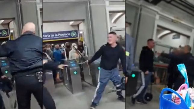 video: lo bajaron del tren roca, le robo un baston a un policia y lo ataco