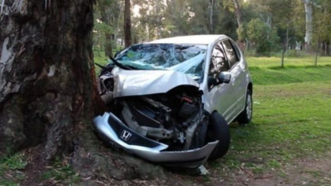 fuerte choque en la plata: perdio el control del auto y se incrusto en un arbol del bosque