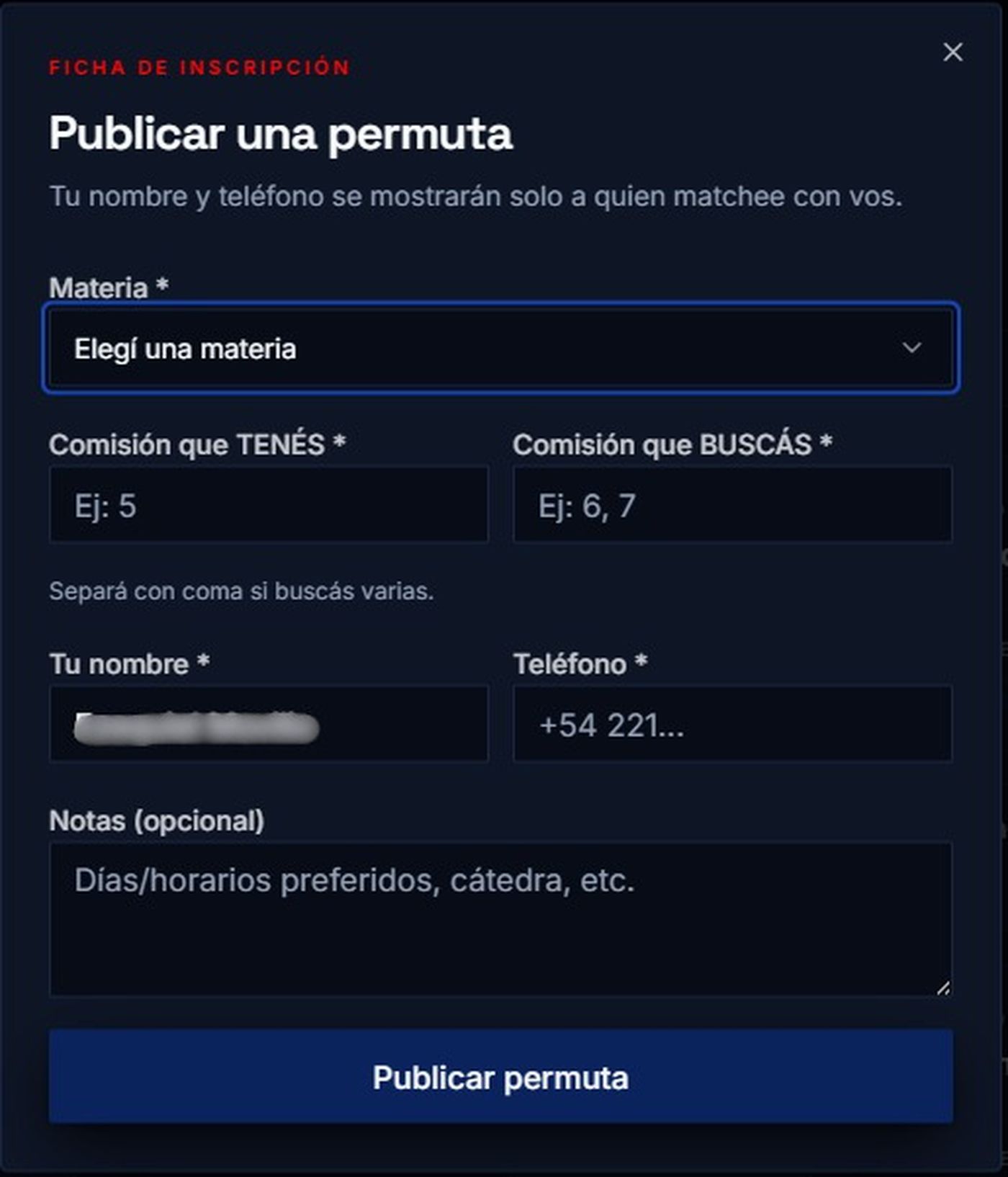 La plataforma detecta coincidencias entre estudiantes que buscan cambiar sus comisiones y los conecta para concretar el intercambio