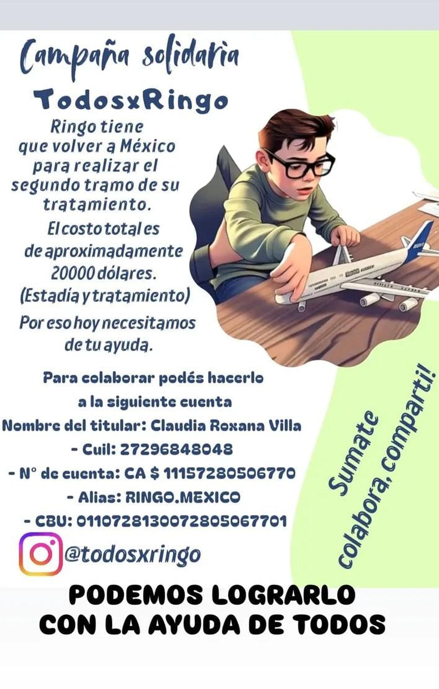 Los datos para colaborar con Ringo, el nene de La Plata que tiene par&aacute;lisis cerebral y necesita viajar a M&eacute;xico