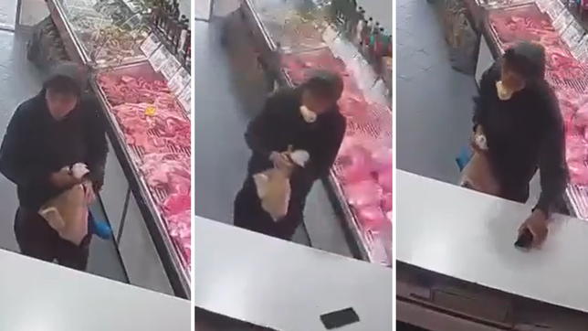 aprovecho un descuido de un carnicero en la plata y le robo el celular, pero quedo filmado