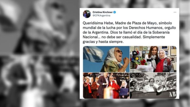 cristina despidio a hebe: simplemente gracias y hasta siempre