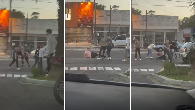 una batalla campal en pleno camino centenario termino con un joven inconsciente sobre el asfalto
