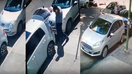 VIDEO: Estacionó en pleno centro, le inhibieron la alarma del auto y lo desvalijaron