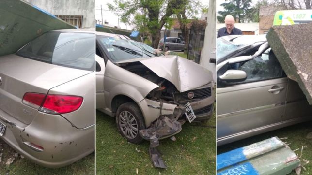 accidente y milagro en la plata: chocaron dos autos y uno termino incrustado en una garita