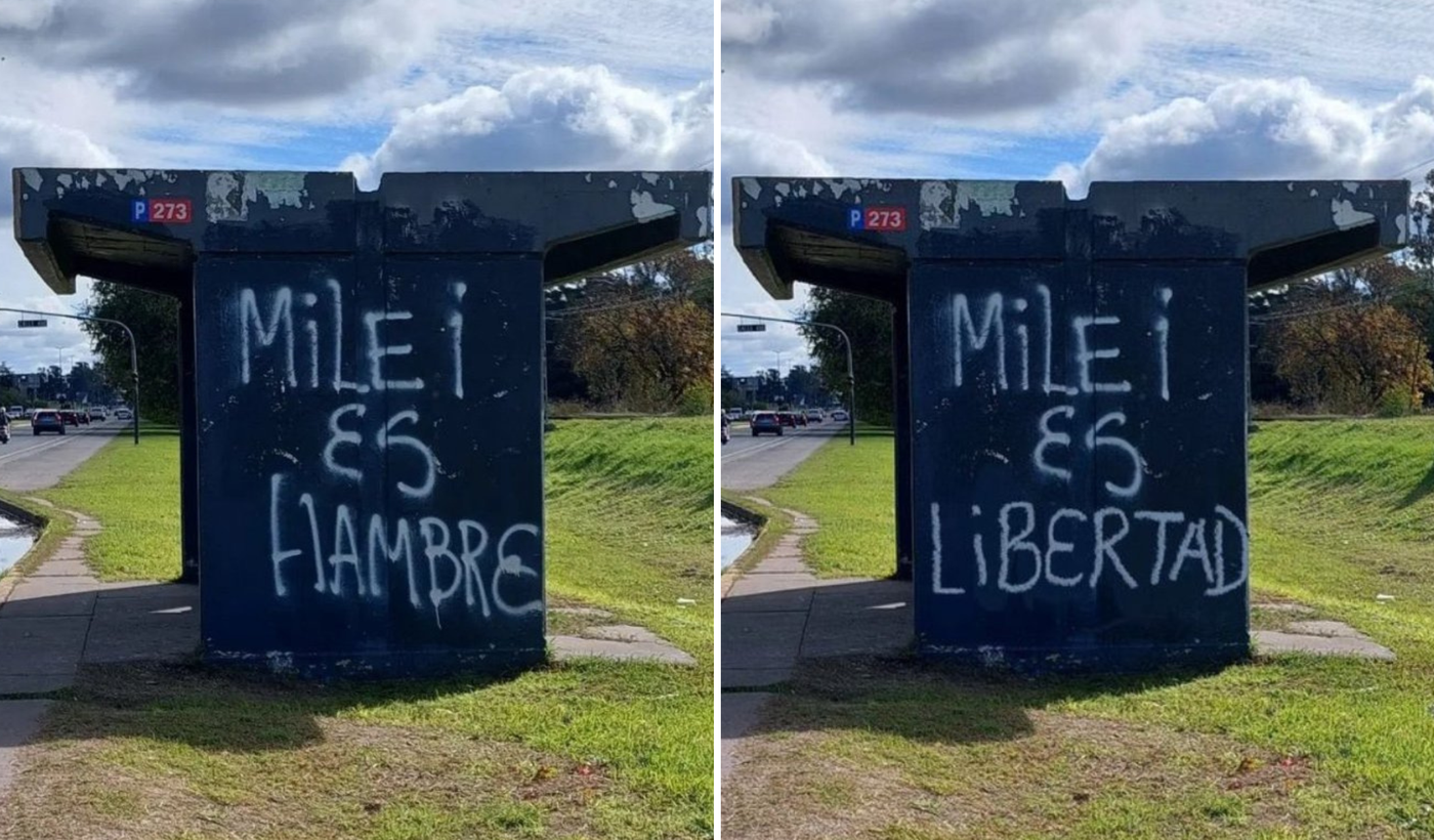 Libertad o hambre?: Javier Milei posteó una pintada libertaria en La Plata  y era falsa