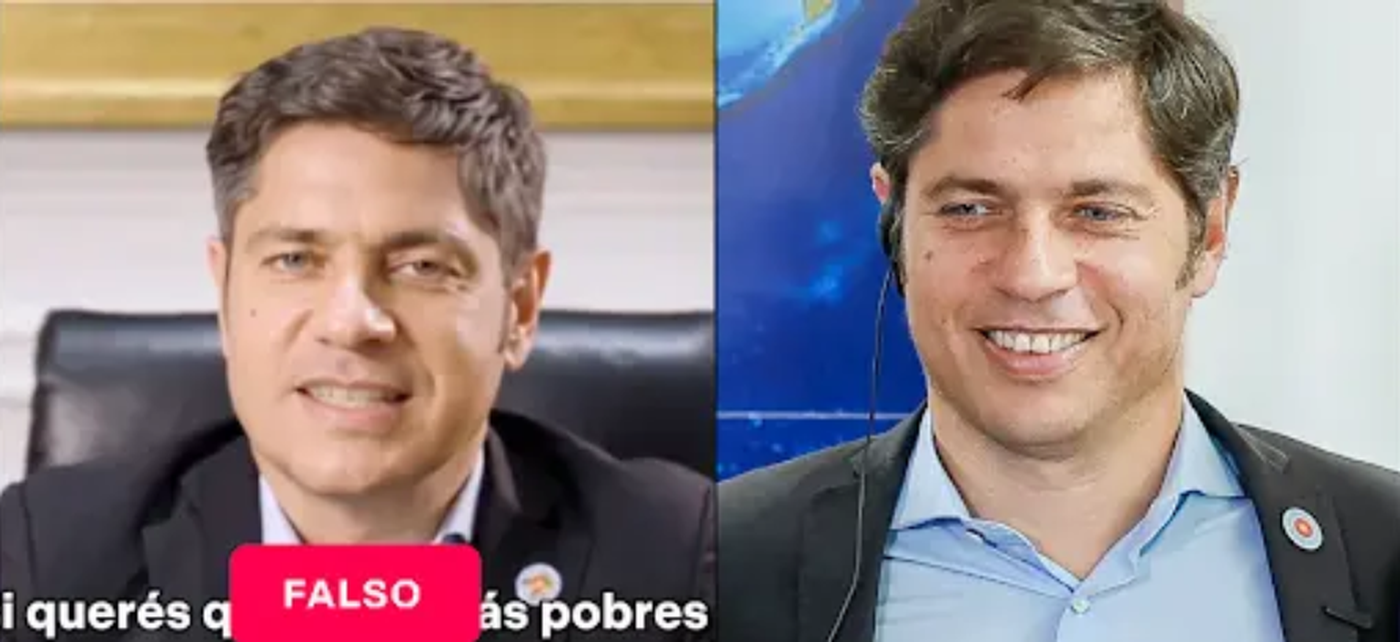 A la izquierda, la imagen generada con IA. A la derecha, una foto de Kicillof. 