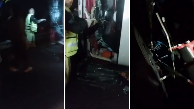 el dramatico video del rescate de los pasajeros a bordo del micro que volco en la ruta 2