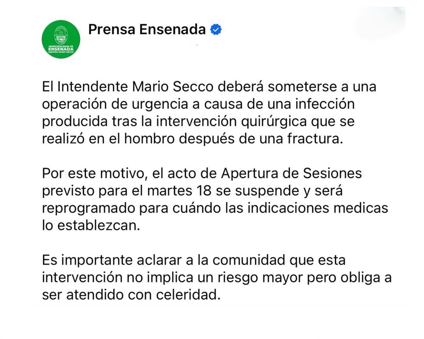 El comunicado de prensa por la situaci&oacute;n de Mario Secco