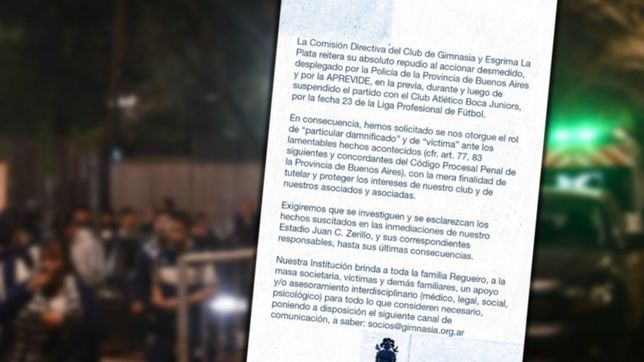 represion en el bosque: gimnasia repudio el accionar desmedido de la policia bonaerense