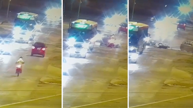 un auto atropello brutalmente a una motociclista en camino rivadavia