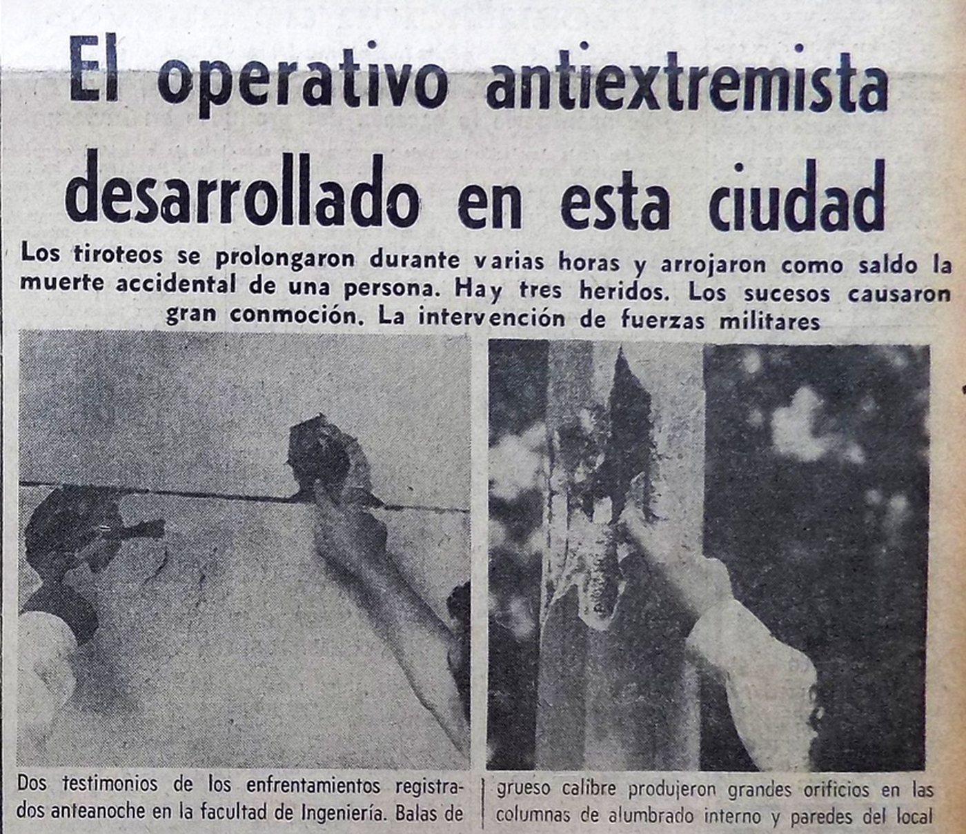 El enfrentamiento ocurrido en la madrugada del 23 de marzo de 1976 en La Plata, en su versión periodística del diario El Día