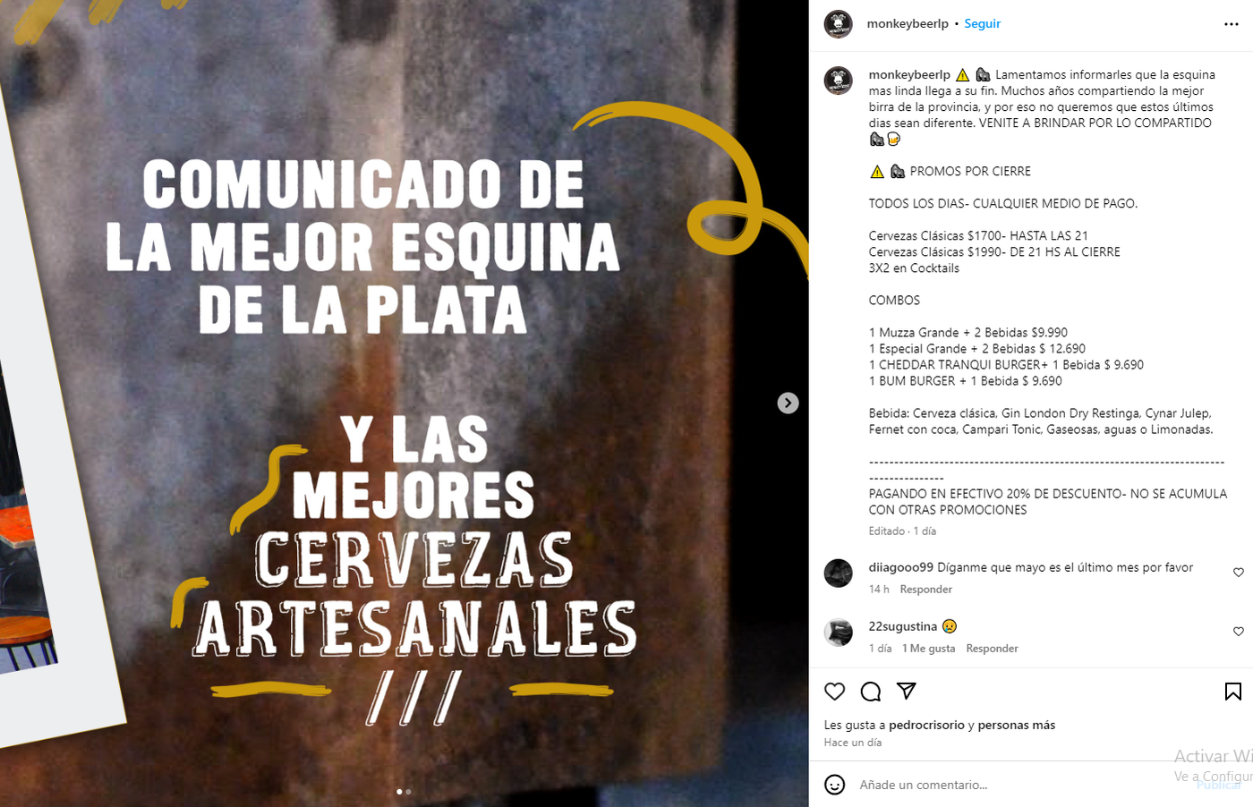 La cervecería, ubicada en pleno centro de La Plata, confirmó su cierre a través de las redes sociales.