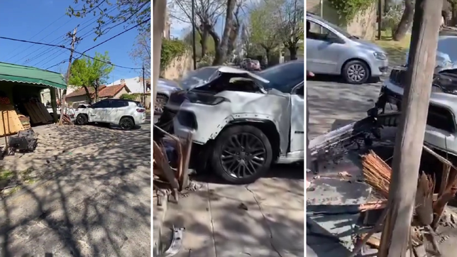 un poste de luz estuvo a punto caer sobre el auto de javier altamirano tras el choque