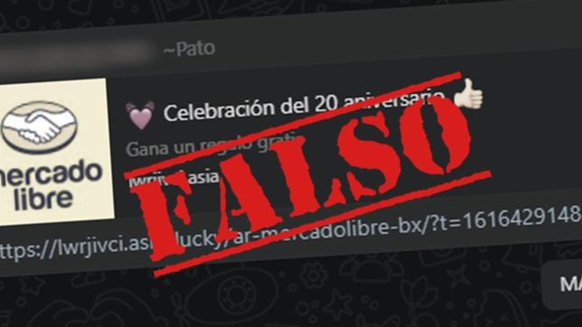 alertan por un falso mensaje de mercado libre por whatsapp que roba datos personales