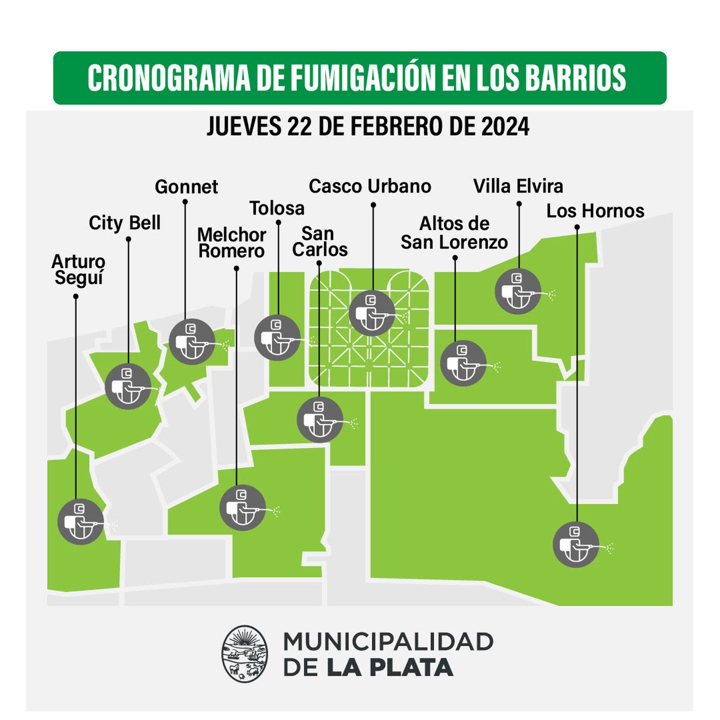 Todos los barrios que serán fumigados este jueves por la invasión de mosquitos en La Plata.