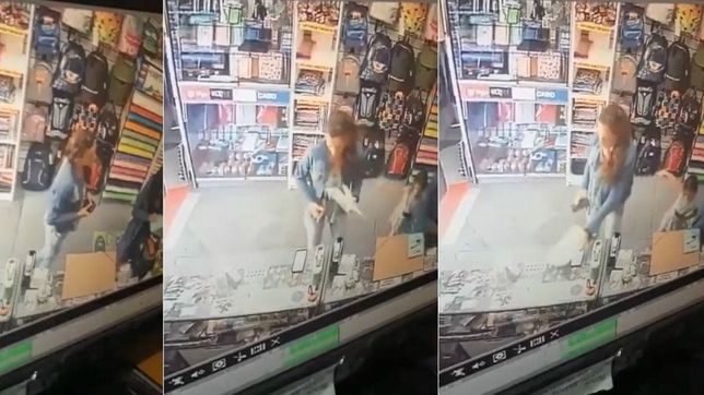 video: una nena olvido su celular en el mostrador de una libreria y una clienta se lo robo