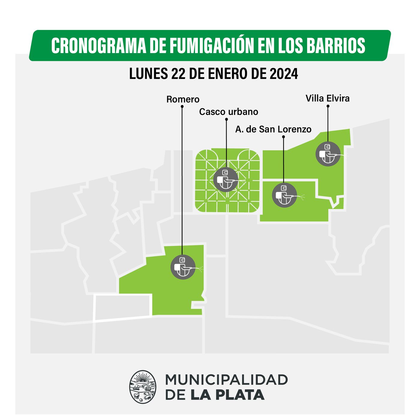 La Municipalidad de La Plata difundió el cronograma de fumigación contra los mosquitos para este lunes La Municipalidad de La Plata difundió el cronograma de fumigación contra los mosquitos para este lunes