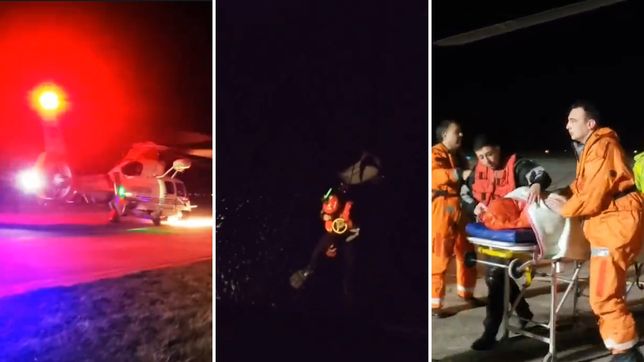 cinematografico rescate nocturno de un naufrago con un helicoptero de prefectura