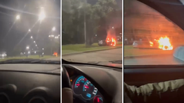 tras una mala maniobra, un auto termino prendido fuego en camino centenario tras una mala maniobra, un auto termino prendido fuego en camino centenario