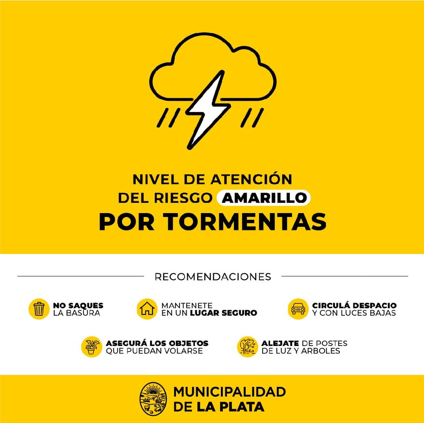 La Municipalidad de La Plata recordó recomendaciones clave para evitar incidentes durante las tormentas que se avecinan