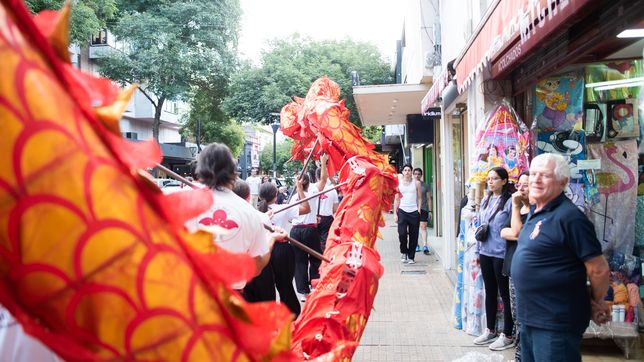 el colorido desfile del dragon y los leones por los centros comerciales de la plata