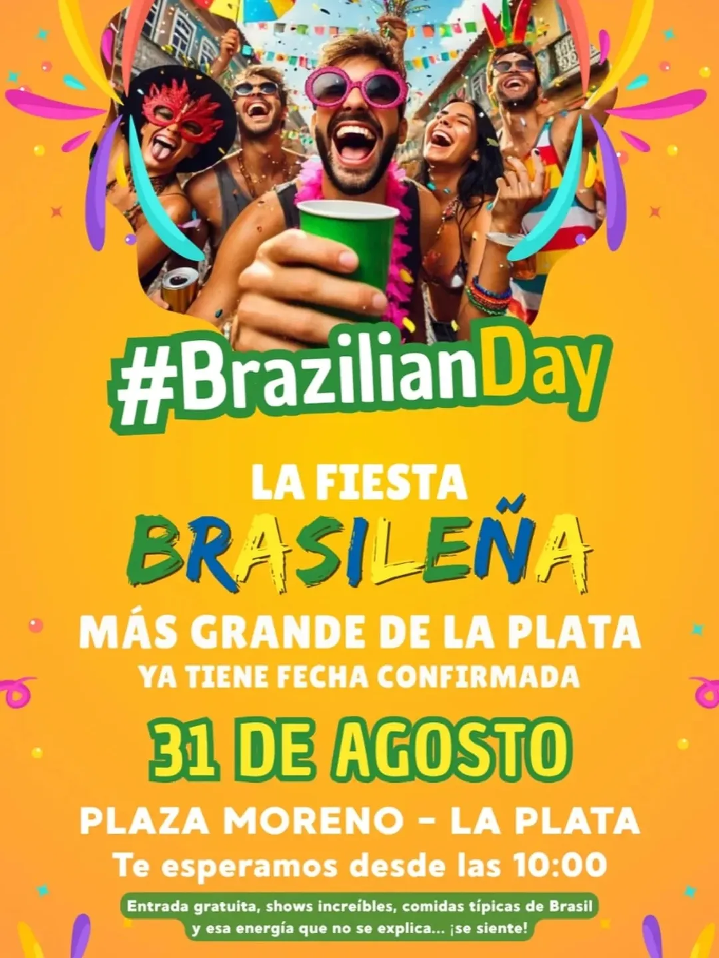 Plaza Moreno recibe la celebración del Brazilian Day este domingo en La Plata con comida típica, música y más