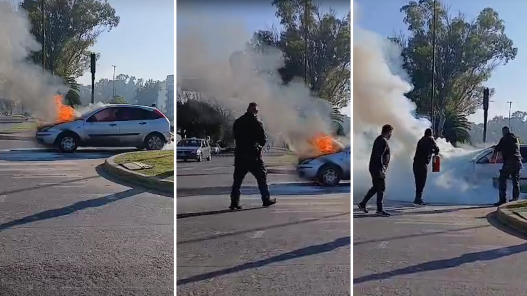 Un auto se prendió fuego en La Plata y trabajadores de un lavadero evitaron que explote
