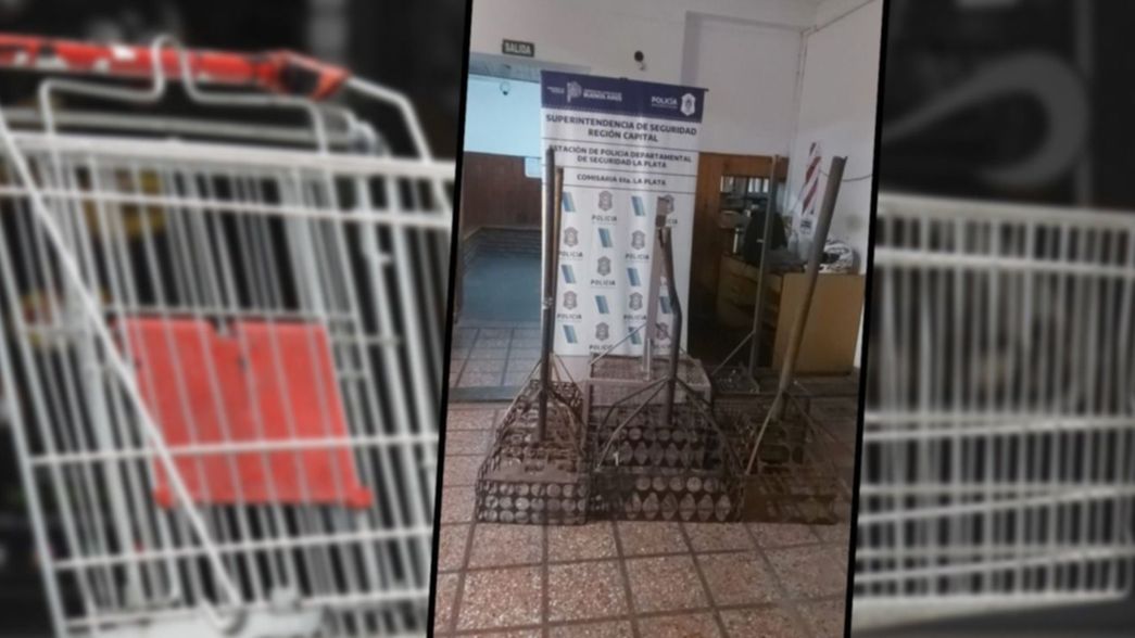 Dos hombres salieron a robar canastos de basura en Tolosa con un changuito de supermercado