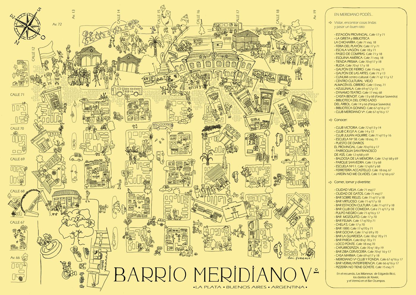 El mapa barrial ilustrado de Meridiano V que se va a presentar este viernes en La Plata.