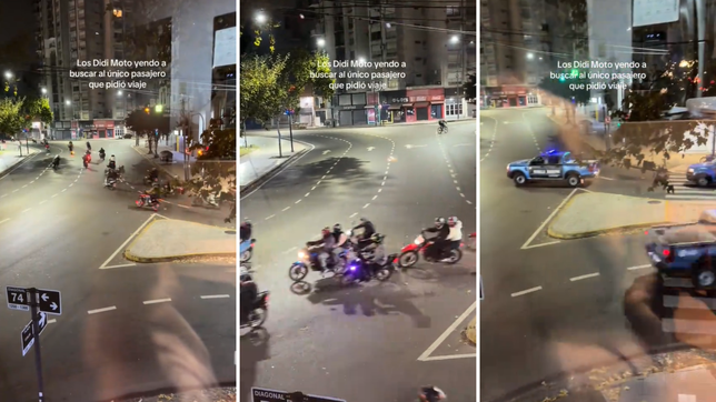 a contramano y perseguida por la policia, una caravana de motos causo un caos en plaza italia