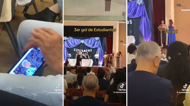 la locura del hincha de estudiantes que grito los goles en su entrega de diplomas